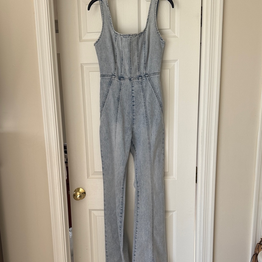 Forever 21 Light Blue Denim Sleeveless Jumpsuit